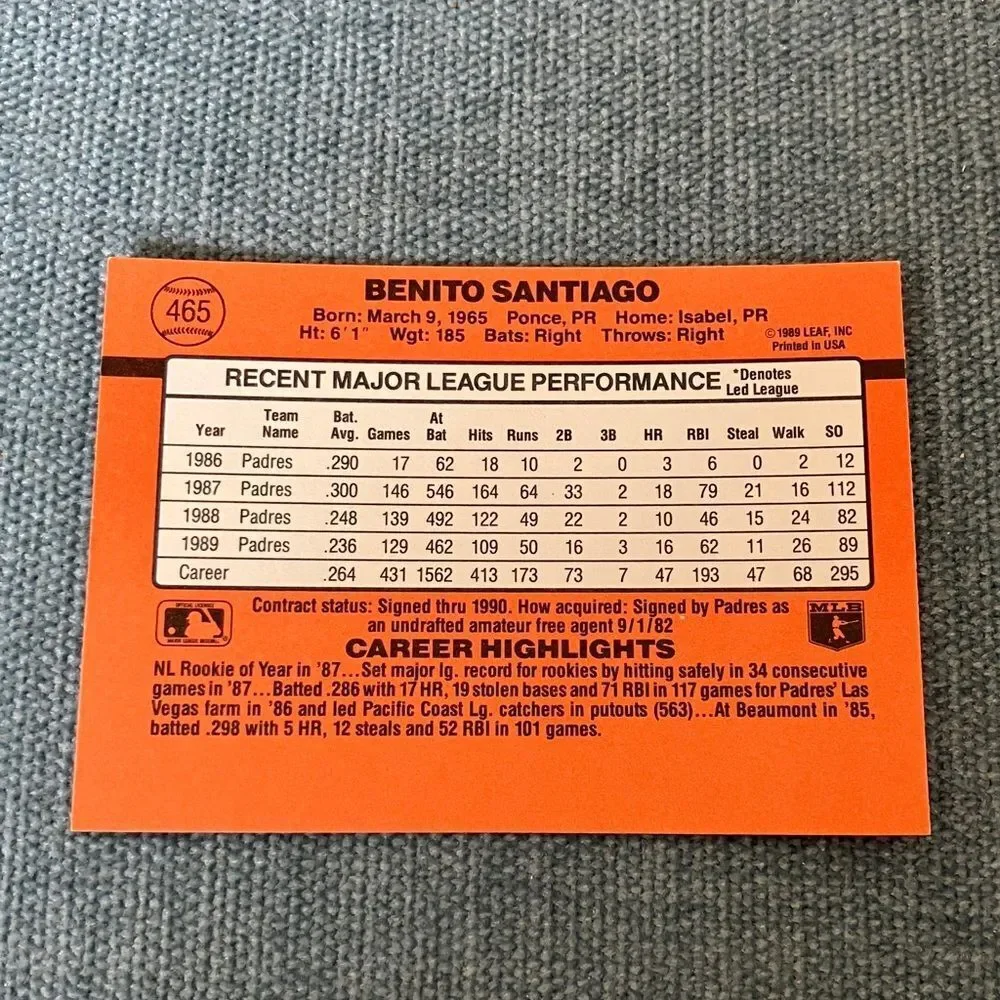 1990 Donruss San Diego Padres Baseball Card Trading Card